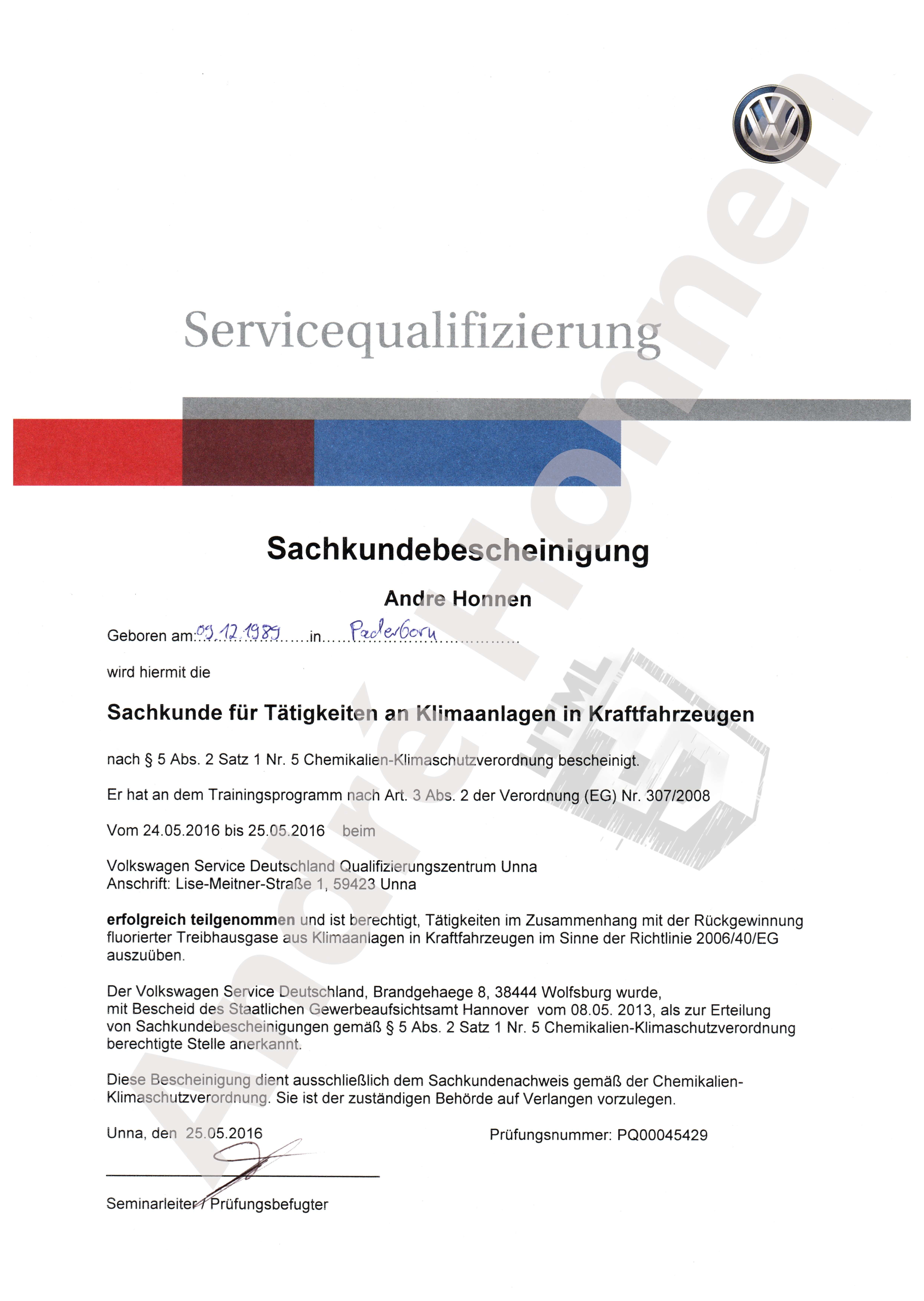 Sachkundnachweis für Tätigkeiten an Klimaanlagen in Kraftfahrzeugen
